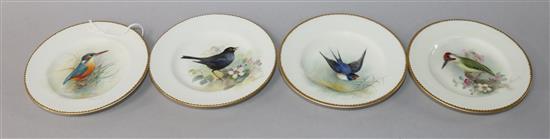 A set of four Royal Worcester bird plated plates by W Powell